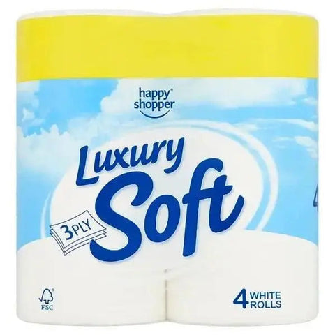 Happy Shopper Luxury Soft 3 Ply 4 White Rolls - Case of 10