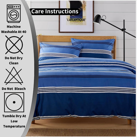 OLIVIA ROCCO Harlow Stripes Blue Duvet Cover Set With Pillowcases, Breathable Polyester, Button Closure, Available In Single Double King