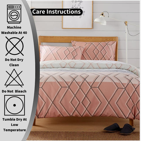 OLIVIA ROCCO Havanna Geo Reversible Luxury Cotton Blend Duvet Cover Set With Pillowcases Pink Teal Single Double King Soft Feel