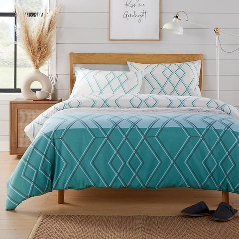 OLIVIA ROCCO Havanna Geo Reversible Luxury Cotton Blend Duvet Cover Set With Pillowcases Pink Teal Single Double King Soft Feel