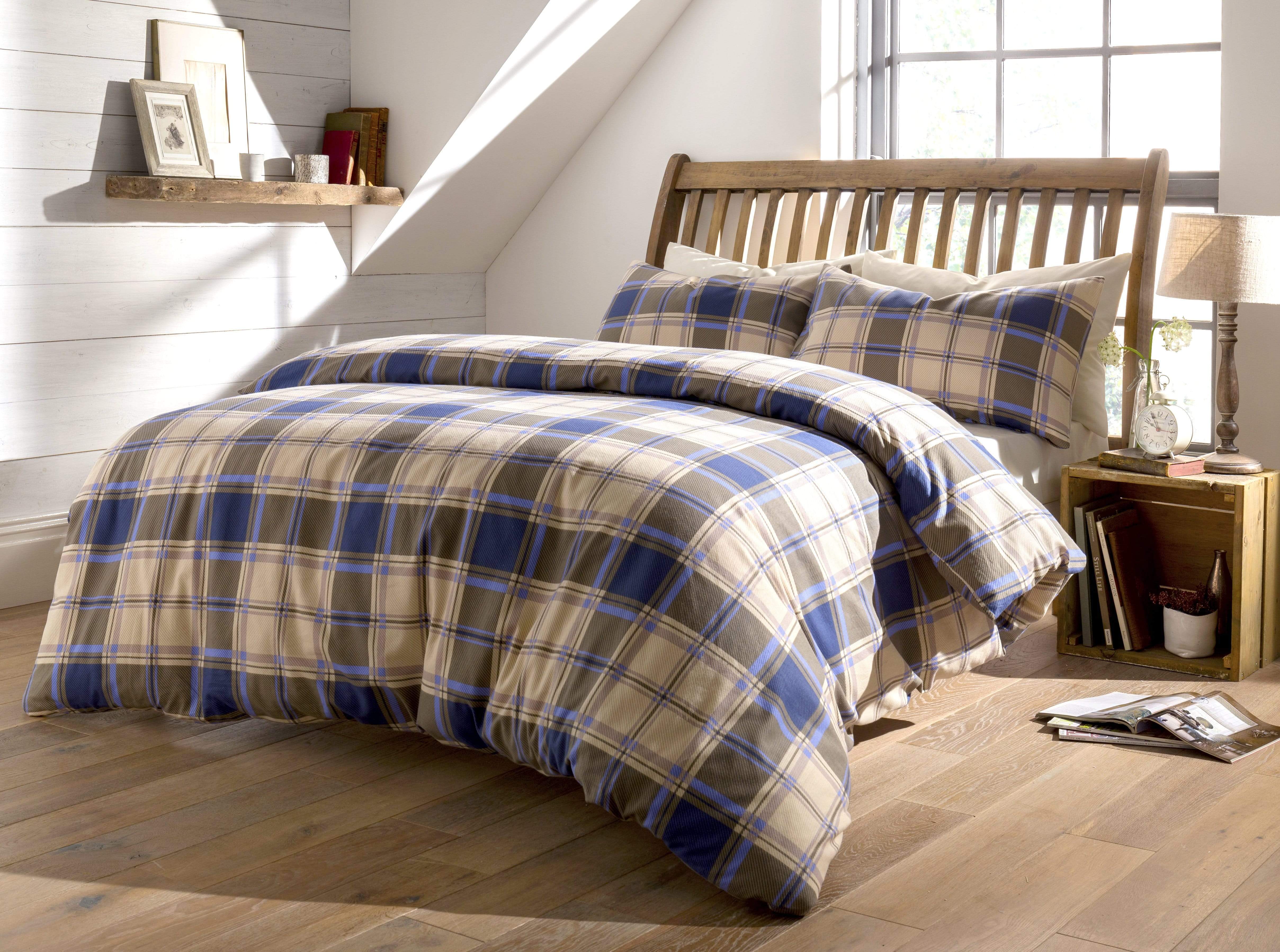OLIVIA ROCCO Duvet Set Highland Tartan Brushed Cotton Flannel Super Soft OEKO-TEX Certified Quilt Cover For Master Suite Or Guest Room