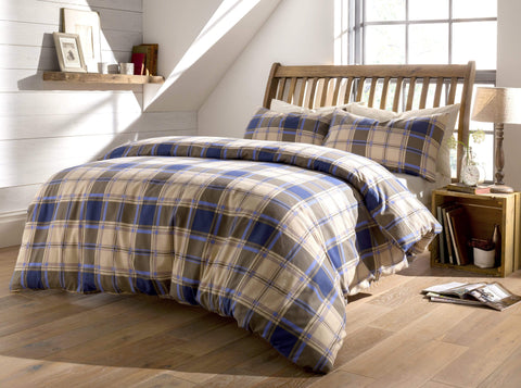 OLIVIA ROCCO Duvet Set Highland Tartan Brushed Cotton Flannel Super Soft OEKO-TEX Certified Quilt Cover For Master Suite Or Guest Room