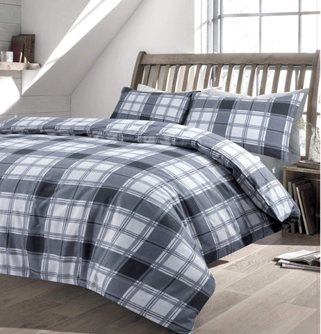OLIVIA ROCCO Duvet Set Highland Tartan Brushed Cotton Flannel Super Soft OEKO-TEX Certified Quilt Cover For Master Suite Or Guest Room
