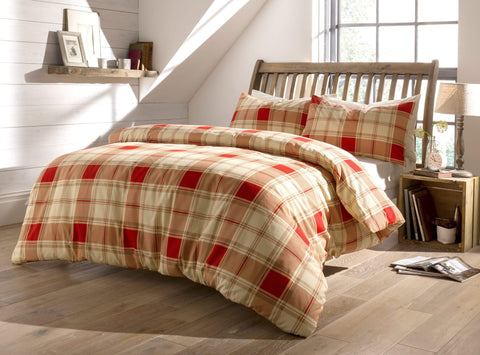 OLIVIA ROCCO Duvet Set Highland Tartan Brushed Cotton Flannel Super Soft OEKO-TEX Certified Quilt Cover For Master Suite Or Guest Room