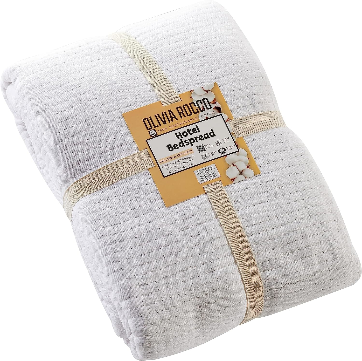 OLIVIA ROCCO Hotel Collection Quilted Bedspread 240x260 cm White and Grey 100% Sustainable Cotton Soft and Durable Bedding