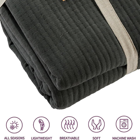OLIVIA ROCCO Hotel Collection Quilted Bedspread 240x260 cm White and Grey 100% Sustainable Cotton Soft and Durable Bedding