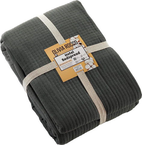 OLIVIA ROCCO Hotel Collection Quilted Bedspread 240x260 cm White and Grey 100% Sustainable Cotton Soft and Durable Bedding