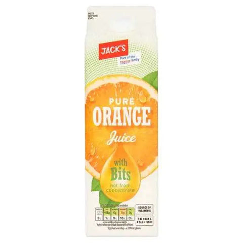 Jack's Pure Orange Juice with Bits not from Concentrate 1 Litre (Case of 6)