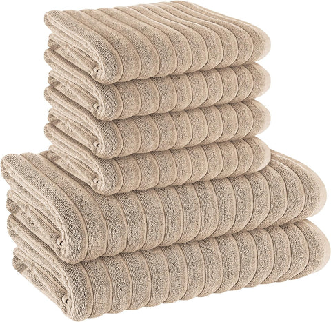 OLIVIA ROCCO Hydro Cotton Ribbed Towels Jumbo Bath Sheets 2 Pack Charcoal Highly Absorbent Quick Dry Soft Lightweight Set