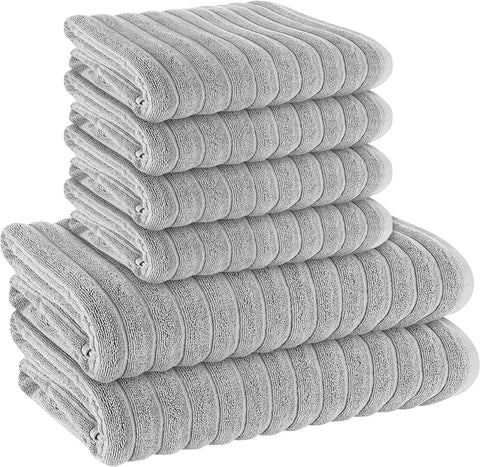 OLIVIA ROCCO Hydro Cotton Ribbed Towels Jumbo Bath Sheets 2 Pack Charcoal Highly Absorbent Quick Dry Soft Lightweight Set