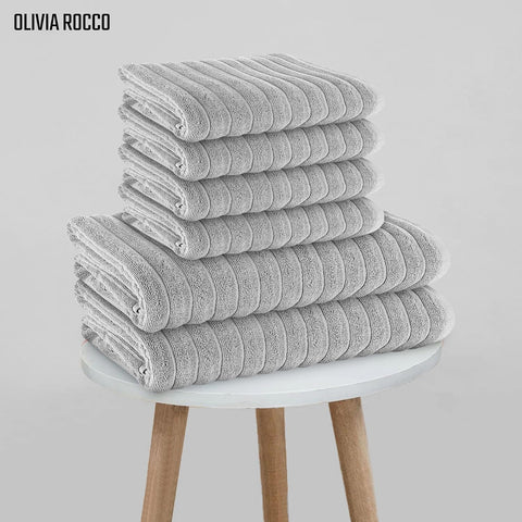 OLIVIA ROCCO Hydro Cotton Ribbed Towels Jumbo Bath Sheets 2 Pack Charcoal Highly Absorbent Quick Dry Soft Lightweight Set