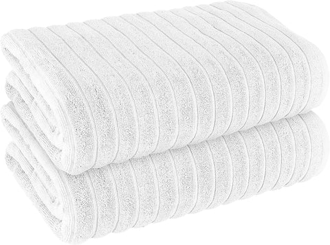 OLIVIA ROCCO Hydro Cotton Ribbed Towels Jumbo Bath Sheets 2 Pack Charcoal Highly Absorbent Quick Dry Soft Lightweight Set
