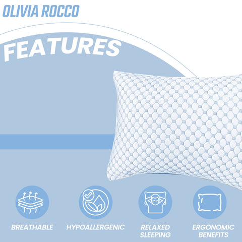 OLIVIA ROCCO Ice Cool Hypoallergenic Cooling Memory Foam Pillow for Cold Night Comfort and Breathable All Night Support Daily