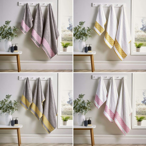OLIVIA ROCCO Inca Diamond Jacquard 600GSM Cotton Towels Bath Sheets And Bath Towels Set Made In England OEKO TEX Certified Soft Absorbent