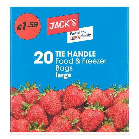 Jacks 20 Tie Handle Food & Freezer Bags Large - 20pk