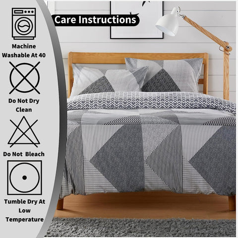 OLIVIA ROCCO Jasper Grey Printed Reversible Quilted Duvet Cover Set With Button Closure Single, Double, King, High Quality Polyester