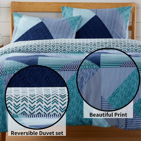 OLIVIA ROCCO Jasper Teal Printed Duvet Cover Set Durable Polyester With Button Closure For Single Double King Sizes Easy Care Machine Washable