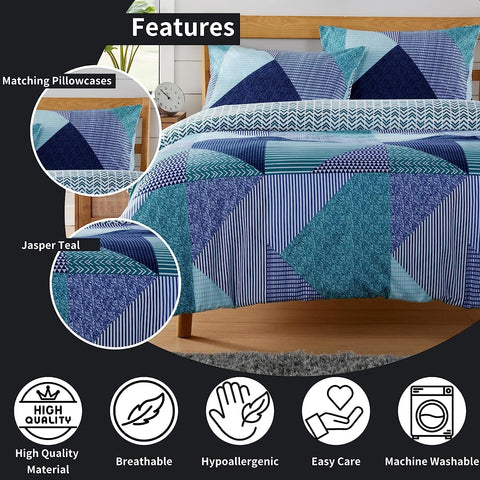 OLIVIA ROCCO Jasper Teal Printed Duvet Cover Set Durable Polyester With Button Closure For Single Double King Sizes Easy Care Machine Washable