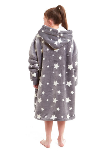 OLIVIA ROCCO Kids Oversized Hooded Fleece Blanket With Sherpa Fur, Elastic Cuffs, Double Pocket, Ages 8-15, Ultra Soft Lining For Cozy Comfort