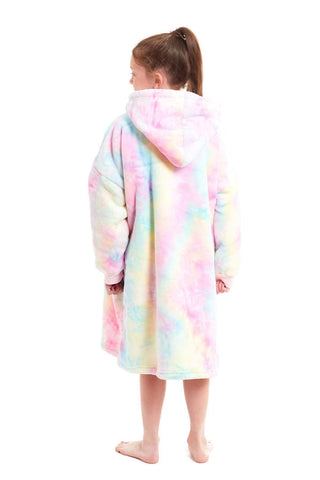OLIVIA ROCCO Kids Oversized Hooded Fleece Blanket With Sherpa Fur, Elastic Cuffs, Double Pocket, Ages 8-15, Ultra Soft Lining For Cozy Comfort