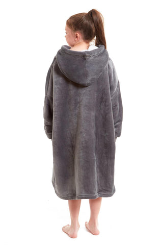 OLIVIA ROCCO Kids Oversized Hooded Fleece Blanket With Sherpa Fur, Elastic Cuffs, Double Pocket, Ages 8-15, Ultra Soft Lining For Cozy Comfort