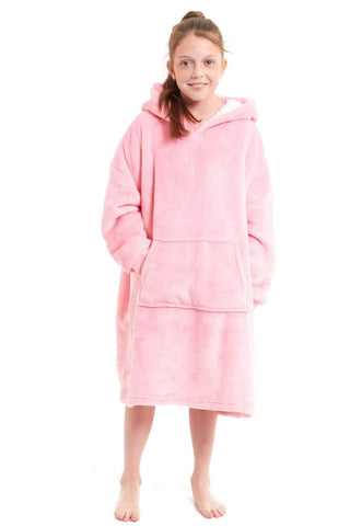 OLIVIA ROCCO Kids Oversized Hooded Fleece Blanket With Sherpa Fur, Elastic Cuffs, Double Pocket, Ages 8-15, Ultra Soft Lining For Cozy Comfort
