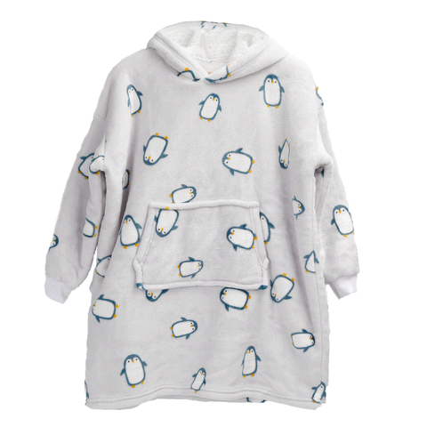 OLIVIA ROCCO Kids Oversized Hooded Penguin Blanket Hoodie Ultra Soft Sherpa Flannel For Ages 8 To 15 Cozy Warm Lounge Wear