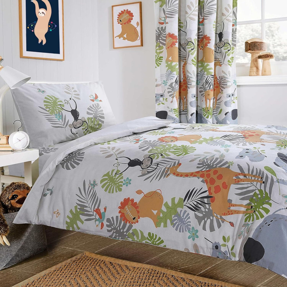 OLIVIA ROCCO Kids Safari Jungle Animal Print Duvet Cover Set With Pillowcase Soft Cosy Durable Lightweight Bedding Lions Giraffes Bears Elephants