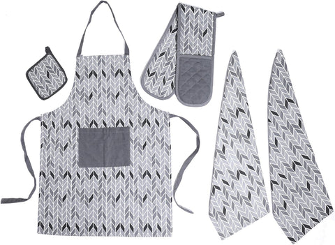 OLIVIA ROCCO Kitchen Sets With Apron Double Oven Gloves Towel Set Oven Mitts Pot Holder Five Piece Heat Resistant For Home Baking