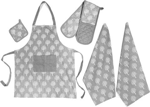 OLIVIA ROCCO Kitchen Sets With Apron Double Oven Gloves Towel Set Oven Mitts Pot Holder Five Piece Heat Resistant For Home Baking