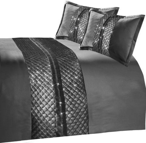 OLIVIA ROCCO Kylie Duvet Set Charcoal Gold Velvet Bedding With Quilted Trim Diamante Detailing In Various Sizes For Elegant Bedroom Decor