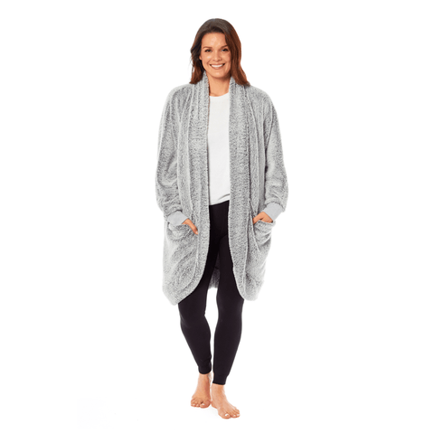 OLIVIA ROCCO Women's Shimmer Grey Cardi Gown Soft Touch Polyester Luxury Loungewear Robe Warm Dressing Gown Sizes S to XL