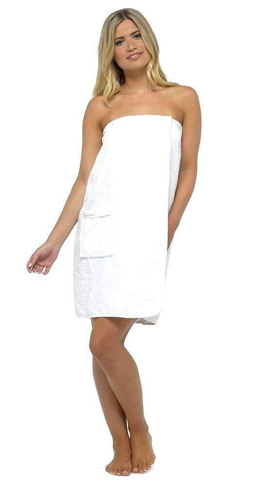 OLIVIA ROCCO Ladies Terry Towelling Cotton Sarong Towel Wrap With Adjustable Fit And Pocket For Shower Spa Gym Beach Travel Companion