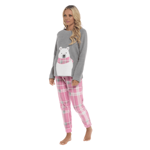 OLIVIA ROCCO Pajama Set Ultra-Soft Fleece Polar Bear Print With Elasticated Bottoms For Women Long-Sleeve Top Warm Cosy Loungewear Multiple Sizes