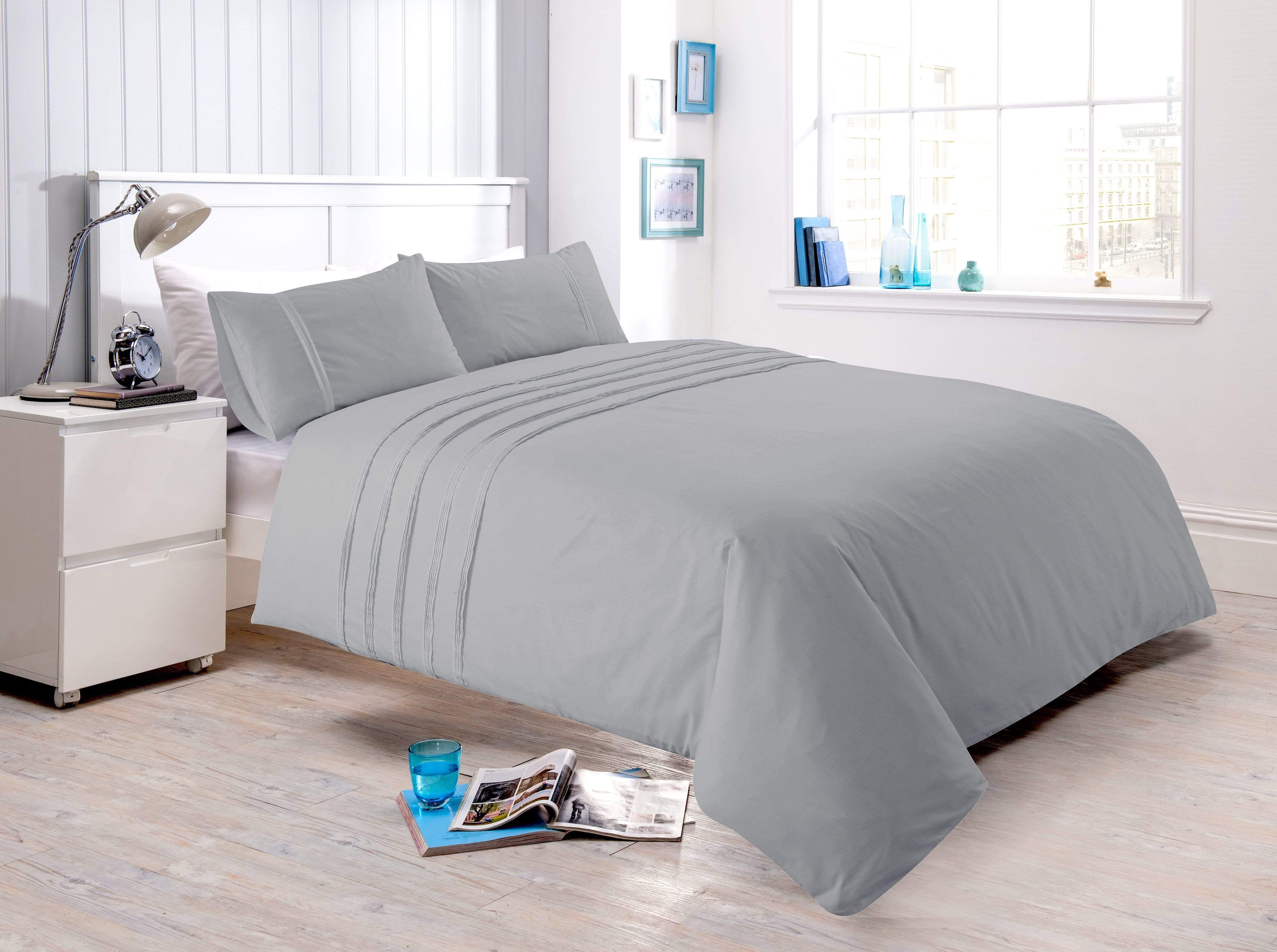 OLIVIA ROCCO Laurent Handmade Pintuck Duvet Set Cotton Rich Blend Super Soft Bedding In Multiple Sizes And Colours Designed In England