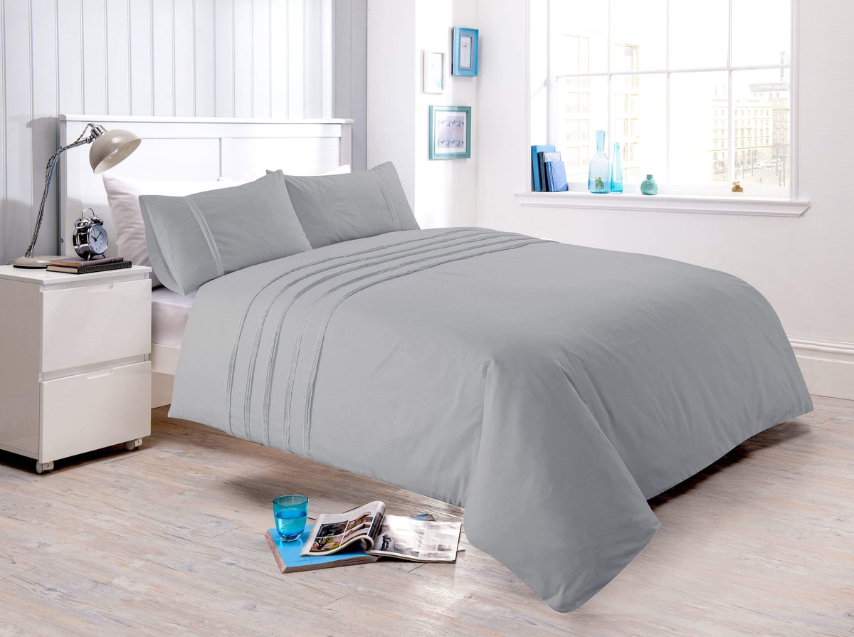 OLIVIA ROCCO Laurent Handmade Pintuck Duvet Set Cotton Rich Blend Super Soft Bedding In Multiple Sizes And Colours Designed In England