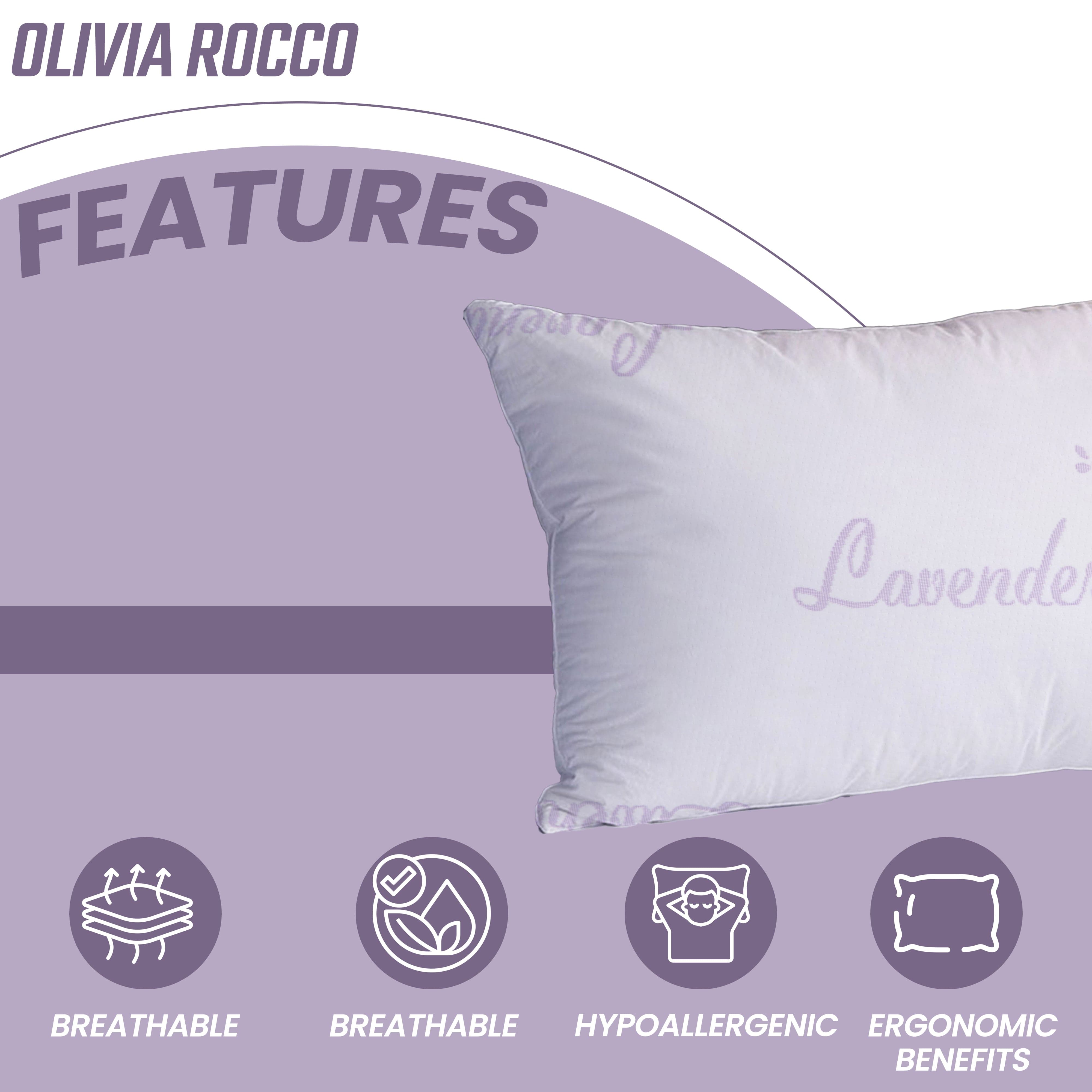 OLIVIA ROCCO Lavender Infused Microfibre Hotel Pillow Medium Support Hypoallergenic Side Sleeper Luxury Down Like Comfort