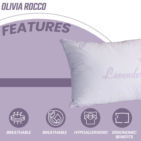 OLIVIA ROCCO Lavender Infused Microfibre Hotel Pillow Medium Support Hypoallergenic Side Sleeper Luxury Down Like Comfort