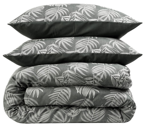 OLIVIA ROCCO Leaf Jacquard Reversible Duvet Cover Sets Grey And Pink Cotton Blend Eco Friendly Bedding In King Queen Double Single Sizes