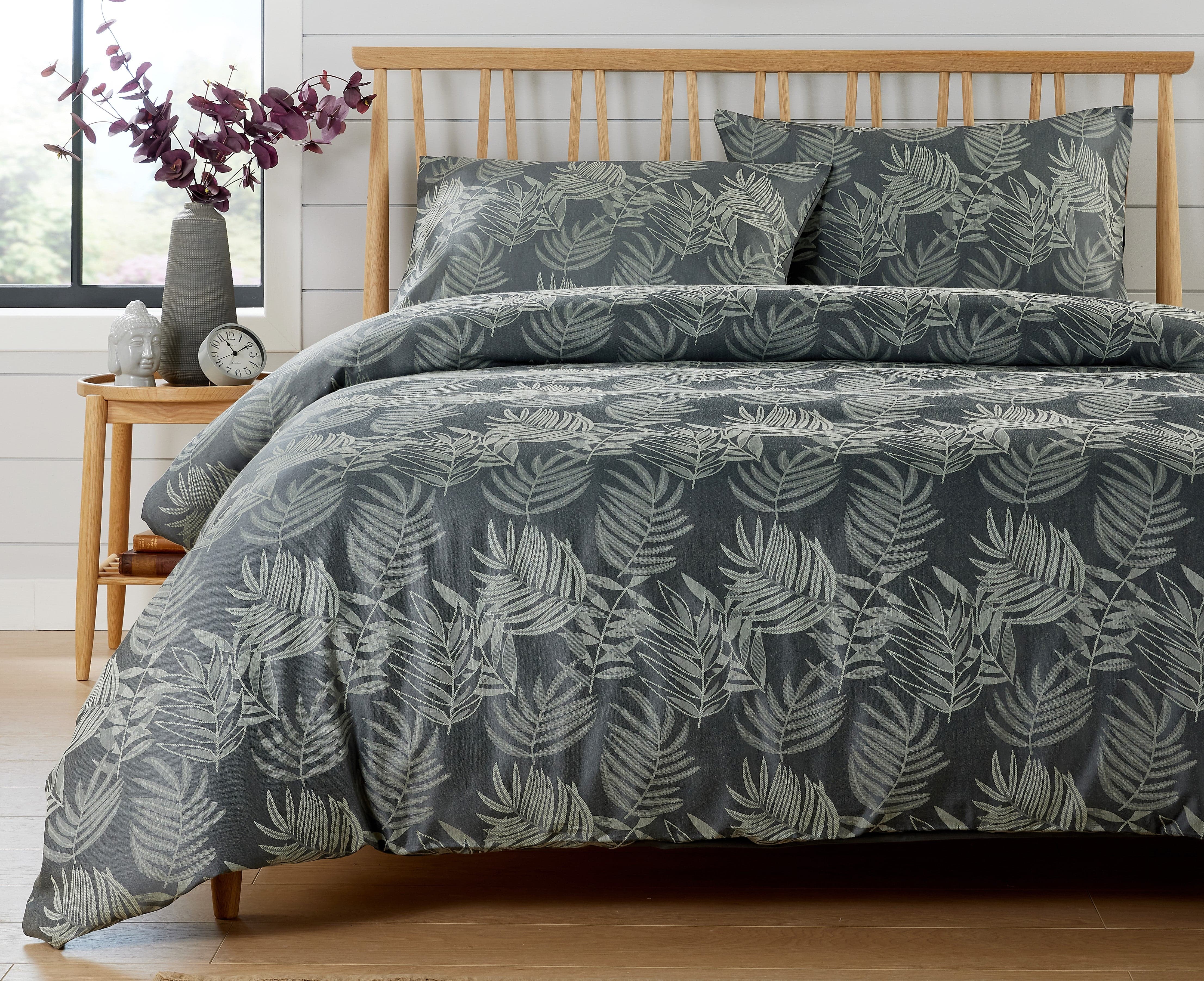 OLIVIA ROCCO Leaf Jacquard Reversible Duvet Cover Sets Grey And Pink Cotton Blend Eco Friendly Bedding In King Queen Double Single Sizes