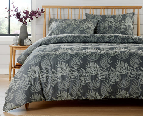OLIVIA ROCCO Leaf Jacquard Reversible Duvet Cover Sets Grey And Pink Cotton Blend Eco Friendly Bedding In King Queen Double Single Sizes