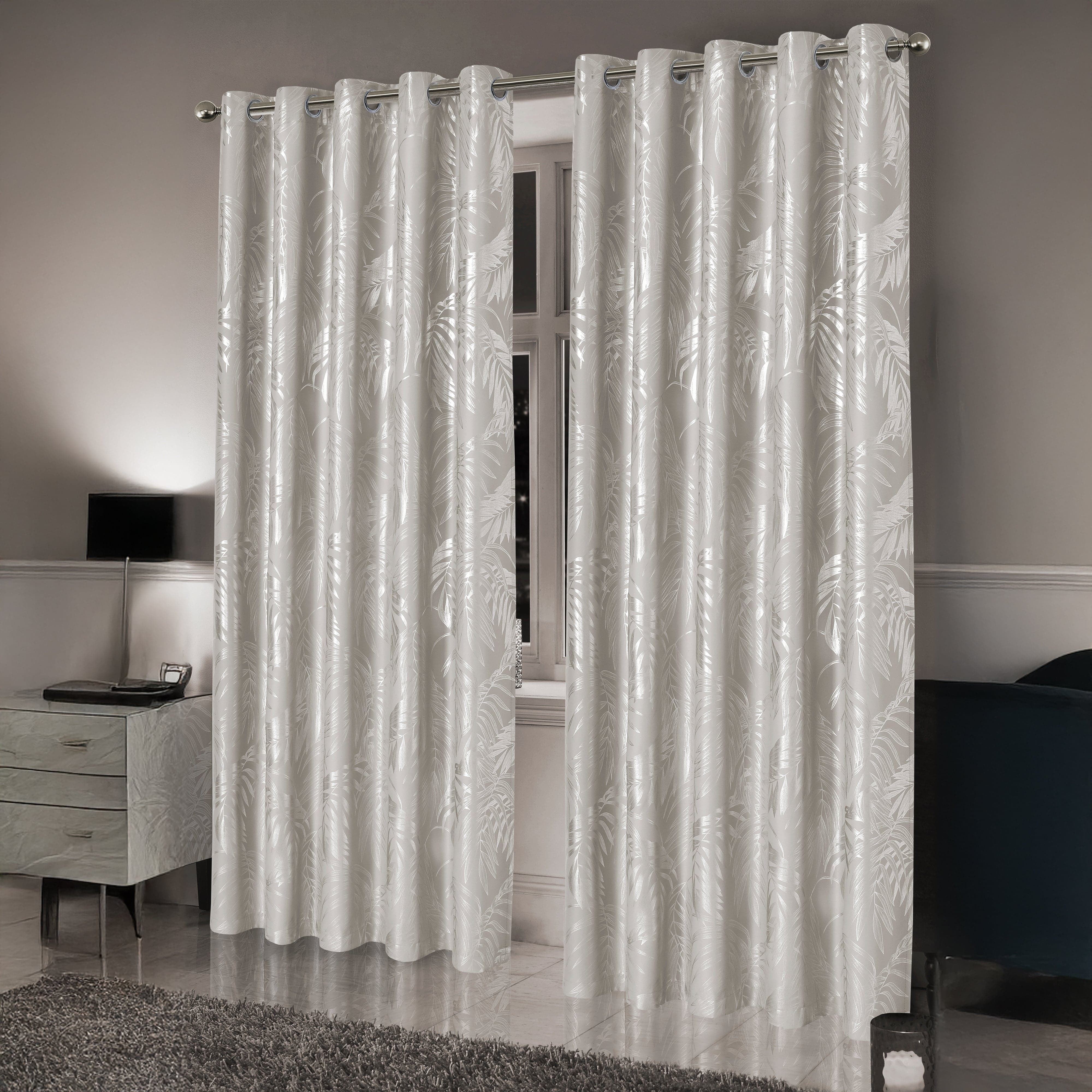 OLIVIA ROCCO Leaf Natural Sparkle Blackout Curtains Super Soft Thermal Insulated Eyelet Drapes 2 Panels For Living Room And Bedroom