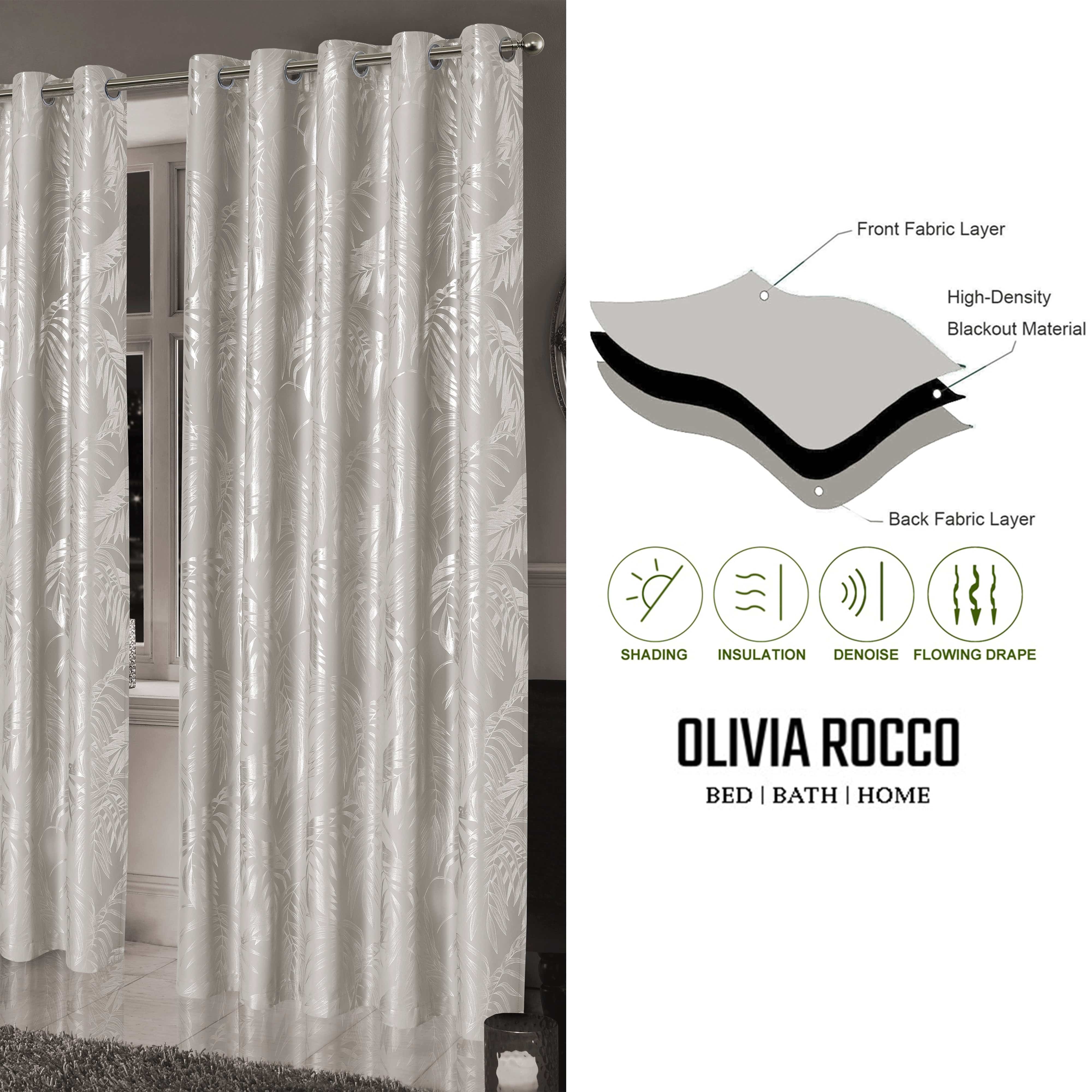 OLIVIA ROCCO Leaf Natural Sparkle Blackout Curtains Super Soft Thermal Insulated Eyelet Drapes 2 Panels For Living Room And Bedroom