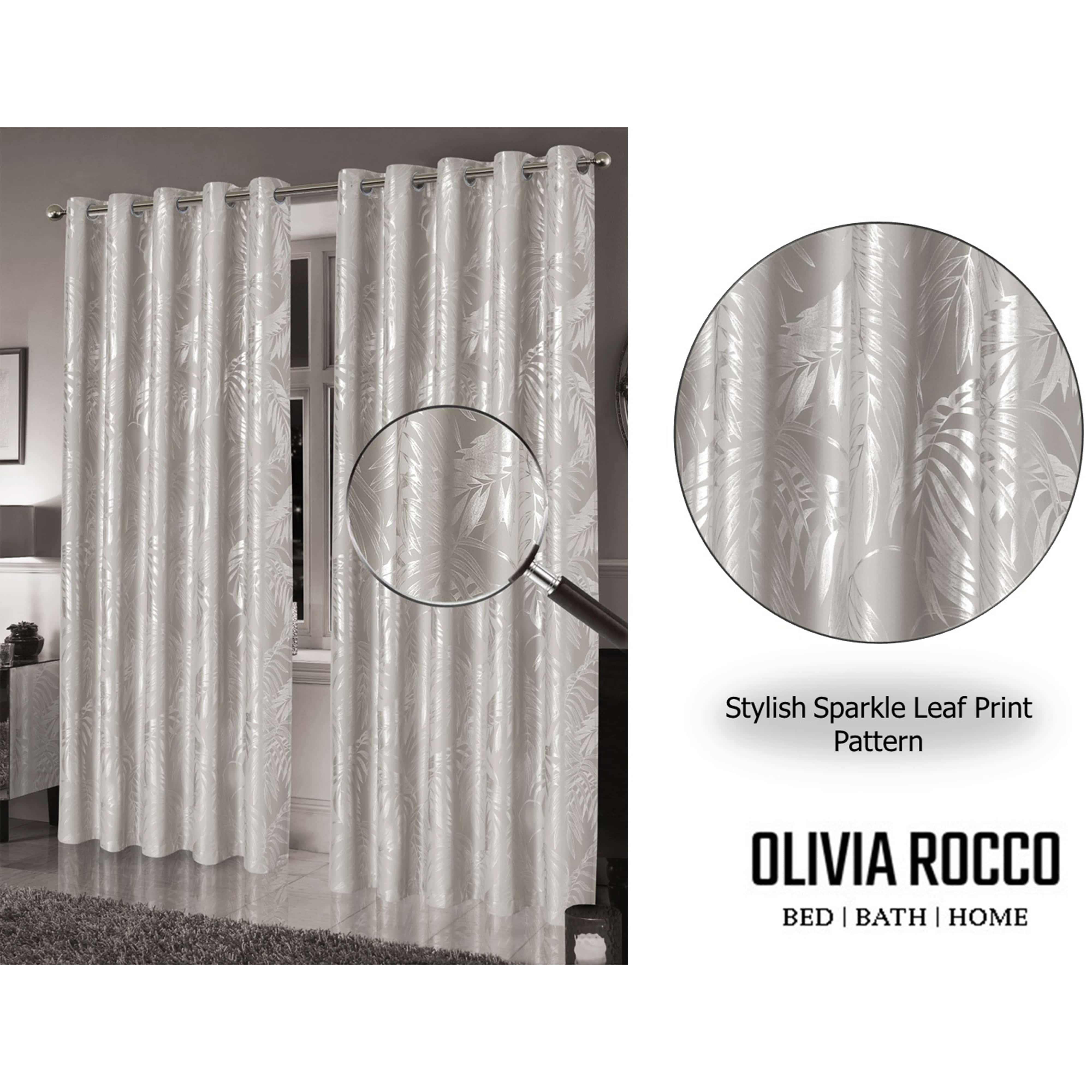 OLIVIA ROCCO Leaf Natural Sparkle Blackout Curtains Super Soft Thermal Insulated Eyelet Drapes 2 Panels For Living Room And Bedroom