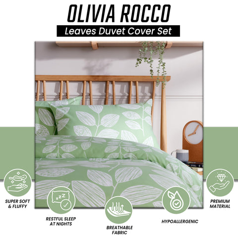 OLIVIA ROCCO Leaf Print Reversible Cotton Rich Duvet Cover Set With Pillowcases Black And Gray All Sizes OEKO-TEX Certified