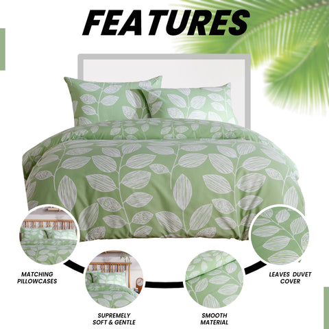 OLIVIA ROCCO Leaf Print Reversible Cotton Rich Duvet Cover Set With Pillowcases Black And Gray All Sizes OEKO-TEX Certified