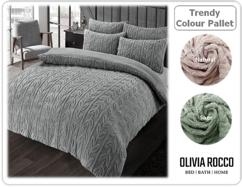 OLIVIA ROCCO Leaf Print Teddy Duvet Set With Reversible Sherpa Fleece Ultra Soft Winter Bedding For Single Double King Bed Sizes