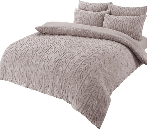 OLIVIA ROCCO Leaf Print Teddy Duvet Set With Reversible Sherpa Fleece Ultra Soft Winter Bedding For Single Double King Bed Sizes