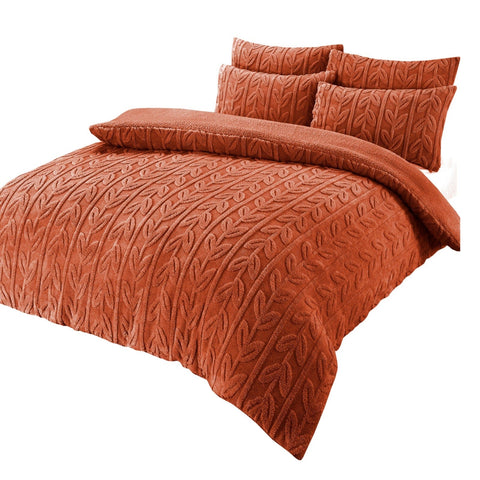 OLIVIA ROCCO Leaf Print Teddy Duvet Set With Reversible Sherpa Fleece Ultra Soft Winter Bedding For Single Double King Bed Sizes