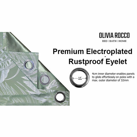 OLIVIA ROCCO Leaf Sage Green Sparkle Blackout Curtains With Thermal Insulation Eyelet Drapes Super Soft Fabric 2 Panels Room Darkening
